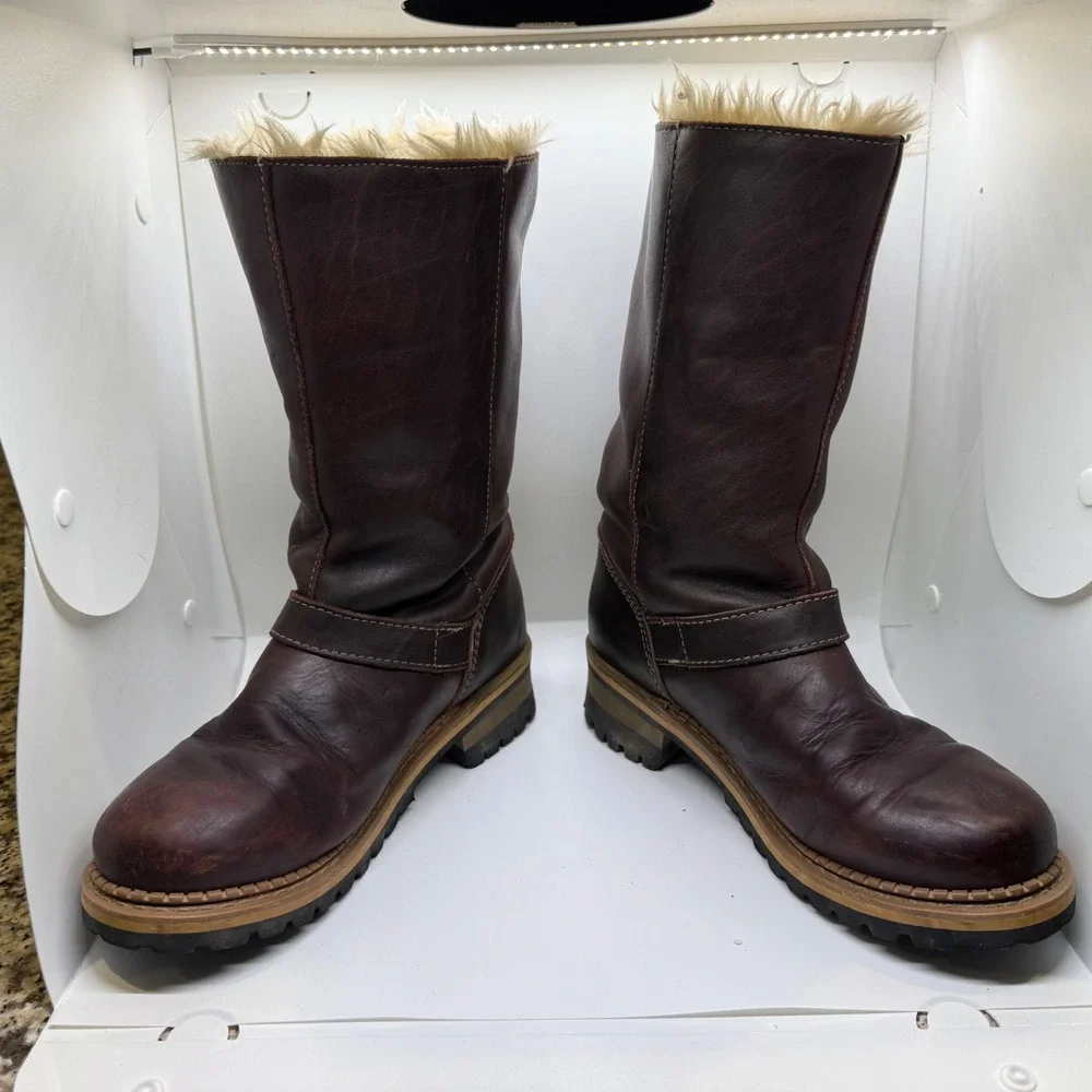 Caterpillar CAT 72433 Womens Brown Leather Faux Fur Lined Mid Calf Boots Size 9